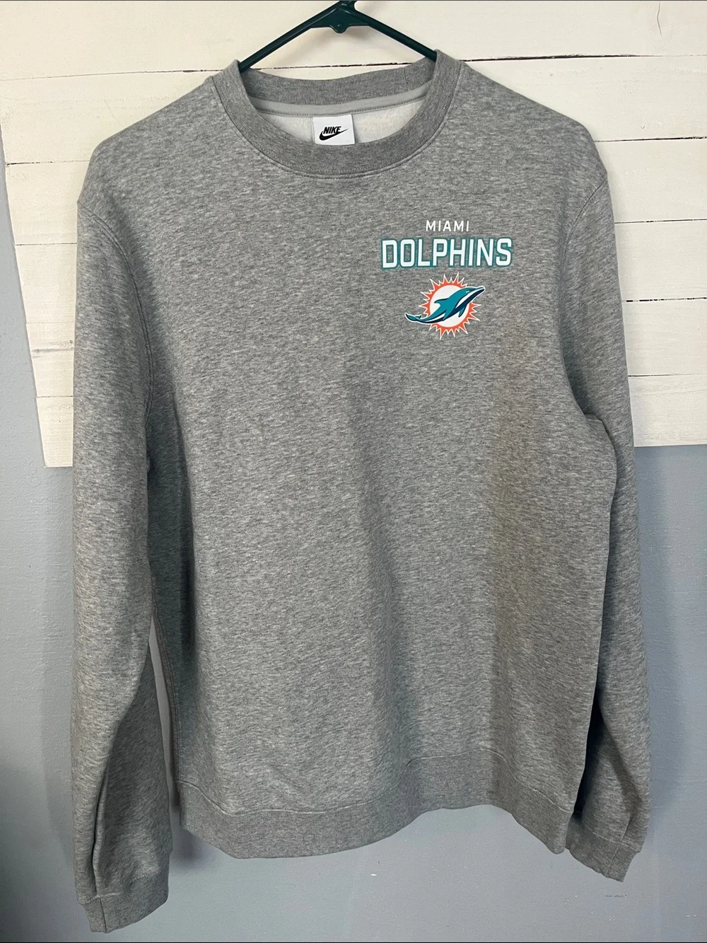 Nwot Nike Gray Miami Dolphins Crewneck Sweatshirt - Aqua & Orange Logo